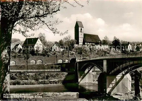 AK / Ansichtskarte  Plochingen_Neckar Neckarbruecke mit evangelischer Kirche 