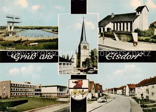 AK / Ansichtskarte 73852182 Elsdorf_Koeln Freibad Kirche Rathaus Siedlung Elsdorf Koeln