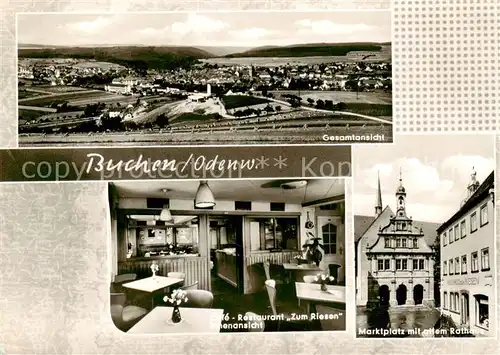 AK / Ansichtskarte 73852253 Buchen_Odenwald Gesamtansicht Café Restaurant Zum Riesen Marktplatz Altes Rathaus Buchen Odenwald