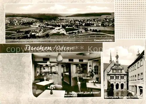 AK / Ansichtskarte  Buchen_Odenwald Gesamtansicht Café Restaurant Zum Riesen Marktplatz Altes Rathaus Buchen Odenwald