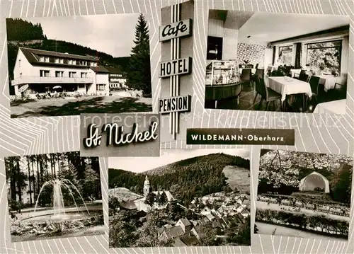 AK / Ansichtskarte  Wildemann_Harz Café Hotel Pension St. Nickel Springbrunnen Konzertpavillon 