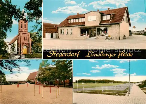 AK / Ansichtskarte 73852377 Stederdorf_Uelzen Kirche Ladengeschaeft Kinderspielplatz Sportstadion Stederdorf Uelzen