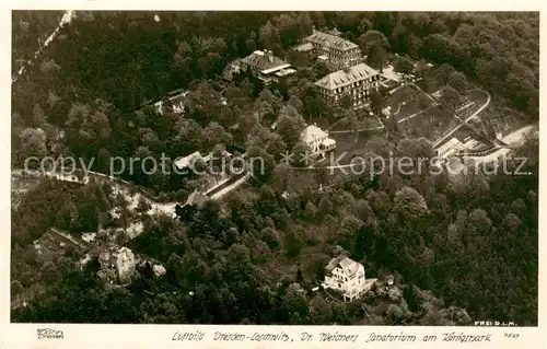 AK / Ansichtskarte 73852415 Loschwitz_Dresden_Elbe Dr Weidners Sanatorium am Koenigspark Fliegeraufnahme 