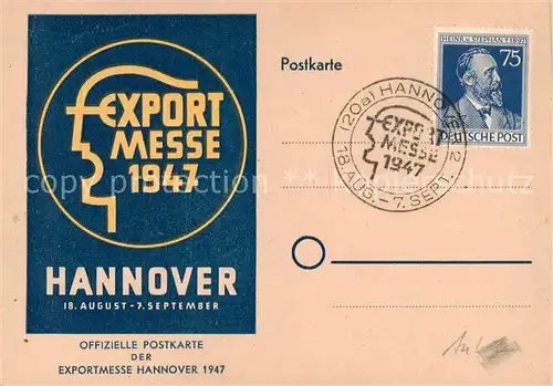 AK / Ansichtskarte 73852465 Hannover Offizielle Postkarte der Exportmesse 1947 Stempel Hannover