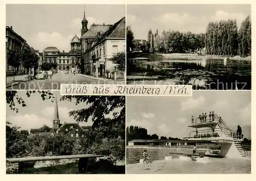 AK / Ansichtskarte 73852575 Rheinberg Strassenpartie Schwanenteich KIrche Schwimmbad  Rheinberg