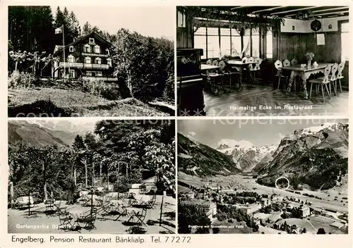 AK / Ansichtskarte  Engelberg__OW Pension Restaurant Baenklialp Heimelige Ecke im Restaurant Gartenpartie Panorama
