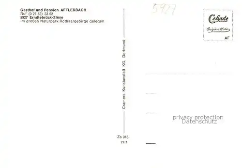 AK / Ansichtskarte  Zinse_Erndtebrueck Gasthof Pension Afflerbach Bauernstube Dreiherrenstein 