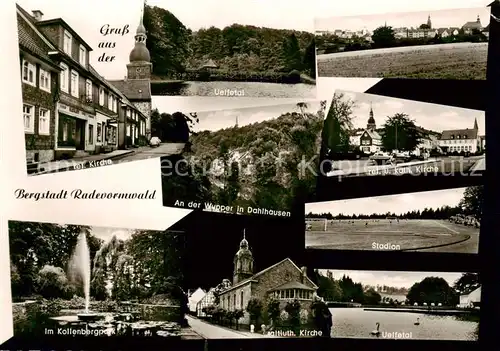 AK / Ansichtskarte  Radevormwald Kirche Kollenbergpark Uelfetal Landschaft Wupper Stadion Radevormwald