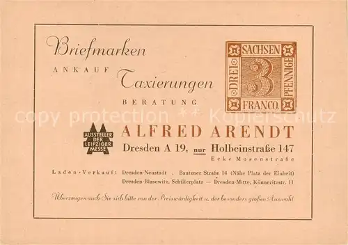 AK / Ansichtskarte 73852749 Dresden_Elbe Briefmarken Ankauf Alfred Arendt 