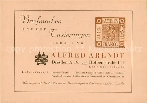 AK / Ansichtskarte  Dresden_Elbe Briefmarken Ankauf Alfred Arendt 