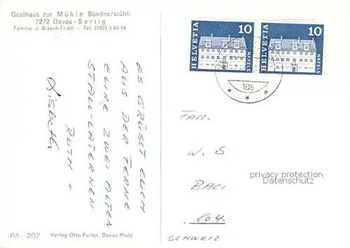 AK / Ansichtskarte  Sertig_Davos_GR Gasthaus zur Muehle Buendnerstuebli 