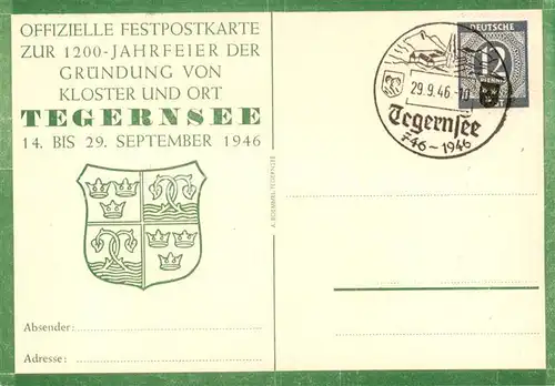AK / Ansichtskarte 73852752 Tegernsee Festpostkarte zur Gruendung von Kloster und Ort Tegernsee  Tegernsee