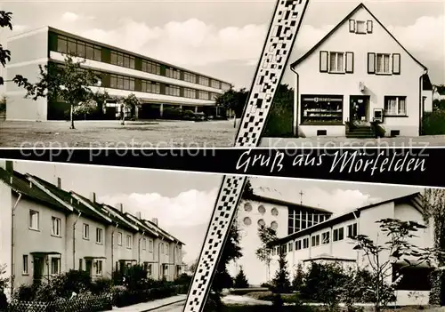 AK / Ansichtskarte  Moerfelden-Walldorf Stadthalle Walter Adam Lebensmittel Feinkost Ortspartie Kirche Moerfelden-Walldorf