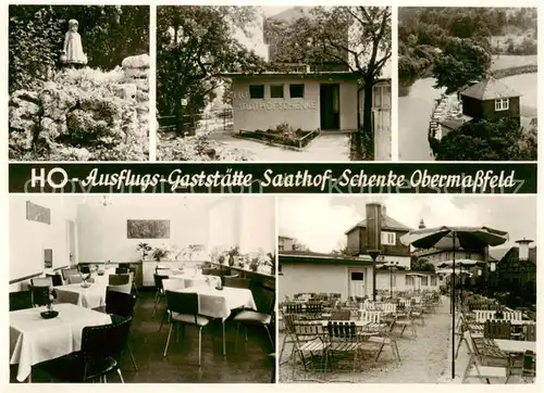 AK / Ansichtskarte  Obermassfeld-Grimmenthal HO Ausflugsgaststaette Saathof Schenke Schwanenteich Gaststube Terrasse Obermassfeld-Grimmenthal