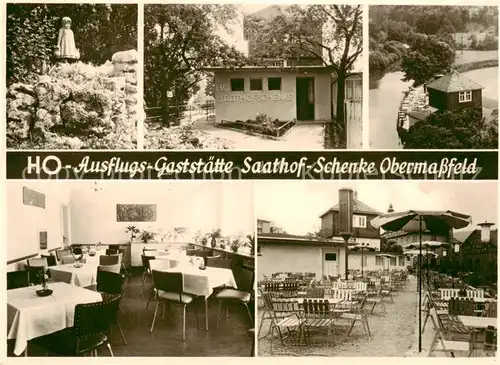 AK / Ansichtskarte  Obermassfeld-Grimmenthal HO Ausflugsgaststaette Saathof Schenke Schwanenteich Gaststube Terrasse Obermassfeld-Grimmenthal