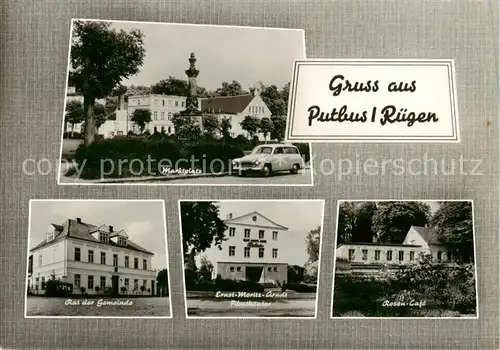 AK / Ansichtskarte  Putbus_Ruegen Marktplatz Rat der Gemeinde Ernst Moritz Arndt Filmtheater Rosen Cafe Putbus Ruegen