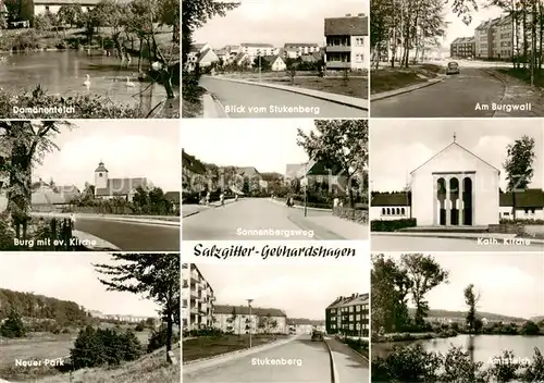 AK / Ansichtskarte  Gebhardshagen Domaenenteich Stukenberg Am Burgwall Burg mit ev Kirche Sonnenbergsweg Kath Kirche Neuer Park Amtsteich Gebhardshagen