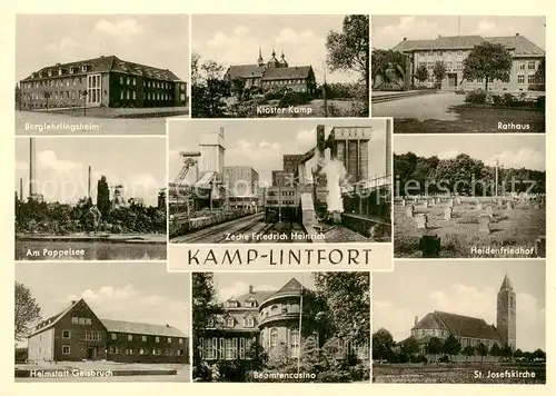 AK / Ansichtskarte 73852917 Kamp-Lintfort Berglehrlingsheim Kloster Kamp Rathaus Am Pappelsee Zeche Friedrich Heinrich Heldenfriedhof Heimstatt Geisbruch Beamtencasino St Josefskirche Kamp-Lintfort