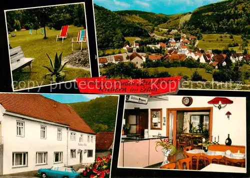 AK / Ansichtskarte 73853000 Riedern_Erftal_Eichenbuehl_Unterfranken Gasthaus Pension Zur Rose Gaststube Garten Panorama  
