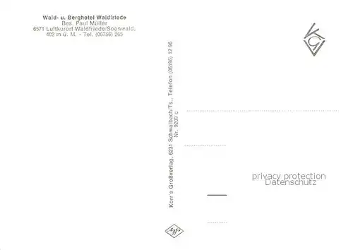 AK / Ansichtskarte  Waldfriede_Soonwald_Seesbach Hotel Waldfriede Wald und Berghotel 