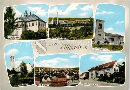 AK / Ansichtskarte  Altbach_Esslingen Rathaus Panorama Kath Kirche Ev Kirche Teilansicht Ortsausgang 