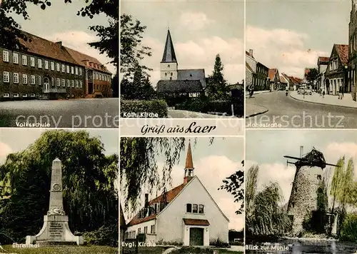 AK / Ansichtskarte  Laer_Steinfurt Volksschule Kath Kirche Hohestrasse Ehrenmal Ev Kirche Blick zur Muehle Laer_Steinfurt