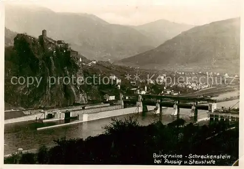 AK / Ansichtskarte  Aussig_Usti_nad_Labem_CZ Panorama Burgruine Schreckenstein Staustufe Elbe 