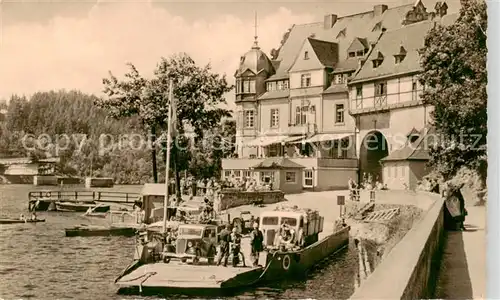 AK / Ansichtskarte  Saalburg_Saale HO-Hotel Kranich mit Lastenfaehre Saalburg_Saale