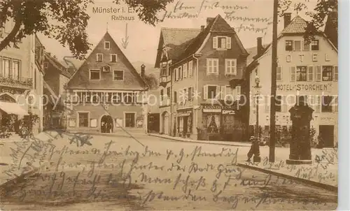 AK / Ansichtskarte  Muenster__Elsass_Munster_68_Alsace Ortszentrum mit Rathaus Hotel Storchen Feldpost 