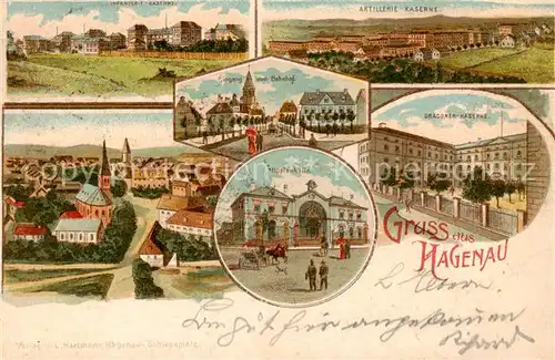 AK / Ansichtskarte  Hagenau_67_Bas-Rhin_Alsace Kasernen Ansicht mit Kirche Hopfenhalle Litho 