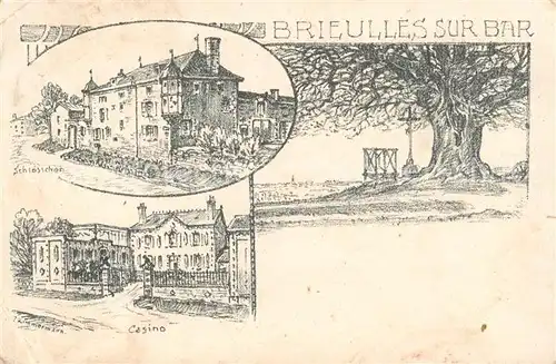 AK / Ansichtskarte  Brieulles-sur-Bar_08_Ardennes Schloesschen Casino Kreuz Alter Baum Kuenstlerkarte 