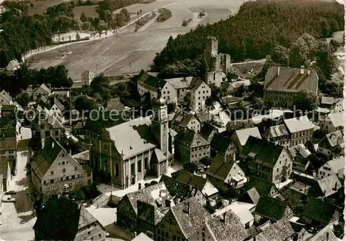 AK / Ansichtskarte 73853361 Hilpoltstein_Mittelfranken Ortszentrum mit Kirche Burgruine Hilpoltstein