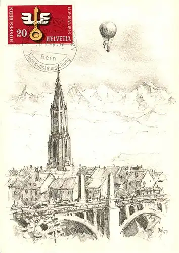 AK / Ansichtskarte  Bern_BE Ballongruppe Mittelland Ballon Mungg Postkarte Hospes Bern 1954 Stadtpanorama Kuenstlerkarte Bern_BE