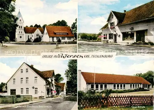 AK / Ansichtskarte  Wersen_Lotte Kirche Ehrenmal Gemeindehaus Lebensmittelladen Bruecke Schule Gasthaus 