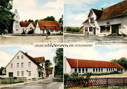 AK / Ansichtskarte  Wersen_Lotte Kirche Ehrenmal Gemeindehaus Lebensmittelladen Bruecke Schule Gasthaus 