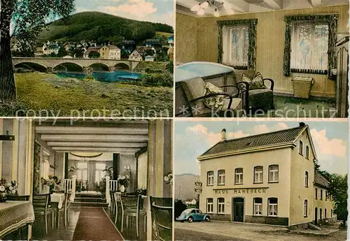 AK / Ansichtskarte 73853508 Plettenberg Gaestehaus Pension Haus Hanebeck Uferpartie am Fluss Plettenberg