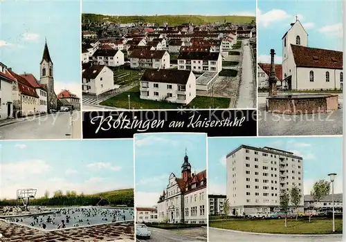 AK / Ansichtskarte 73853529 Boetzingen Teilansichten Wohnsiedlung Hochhaus Kirche Brunnen Freibad Boetzingen