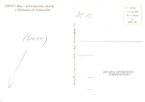 AK / Ansichtskarte  Fuerth_Bayern Schwabacher Strasse und Rathausturm beleuchtet Fuerth Bayern