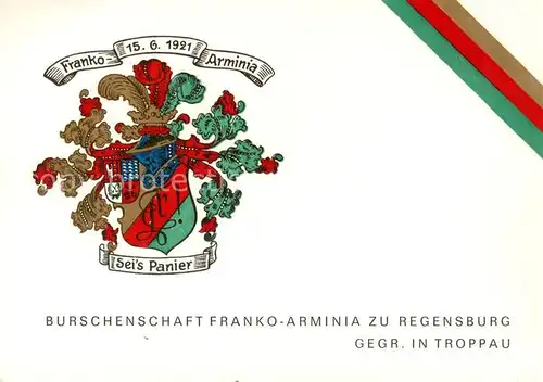 AK / Ansichtskarte 73853631 Regensburg Wappen der Burschenschaft Franko Arminia zu Regensburg Regensburg