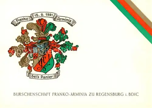 AK / Ansichtskarte 73853633 Regensburg Wappen der Burschenschaft Franko Arminia zu Regensburg Regensburg