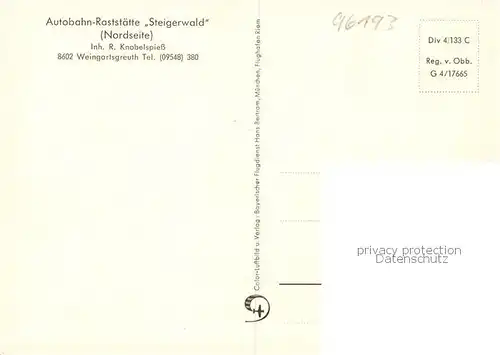 AK / Ansichtskarte  Weingartsgreuth Autobahn Raststaette Steigerwald Fliegeraufnahme Weingartsgreuth