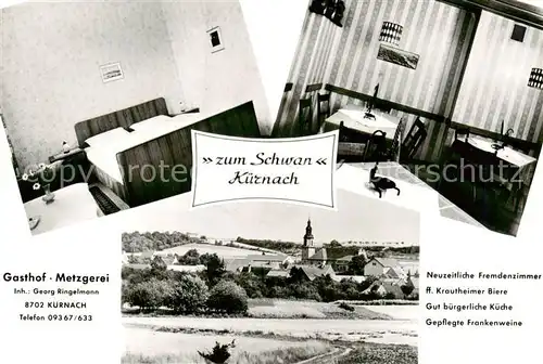 AK / Ansichtskarte 73853739 Kuernach Gasthof Metzgerei Zum Schwan Zimmer Gaststube Panorama Kuernach