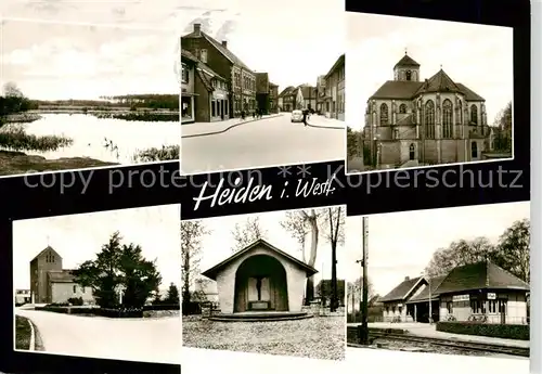 AK / Ansichtskarte 73853750 Heiden_Lippe_Westfalen Weiher Ortspartien Kirche Kapelle Stolzenhain Schreibwarengeschaeft 