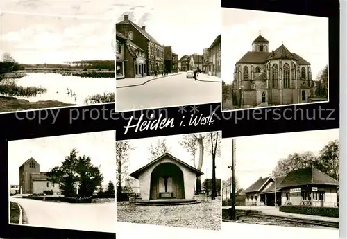 AK / Ansichtskarte  Heiden_Lippe_Westfalen Weiher Ortspartien Kirche Kapelle Stolzenhain Schreibwarengeschaeft 