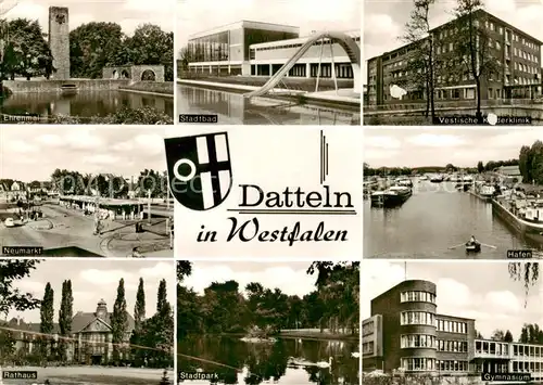 AK / Ansichtskarte 73853792 Datteln Ehrenmal Stadtbad Vestische Kinderklinik Neumarkt Hafen Rathaus Stadtpark Gymnasium Datteln