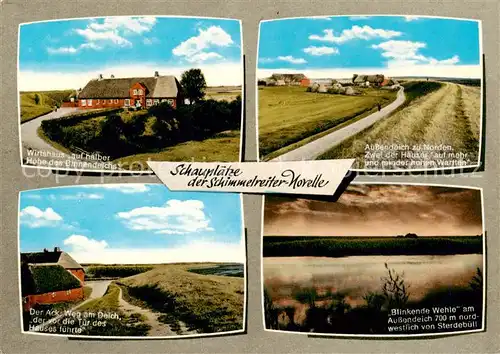 AK / Ansichtskarte  Sterdebuell_Bordelum Wirtshaus am Binnendeich Aussendeich Haeuser auf hohen Warften Der Ack Weg am Deich Blinkende Wehle am Aussendeich