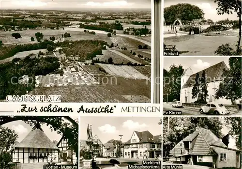 AK / Ansichtskarte  Mettingen_Westfalen Campingplatz Zur schoenen Aussicht Freibad Ev Kirche Tuoetten Museum Markt mit Michaelsdenkmal Alte Muehle Mettingen_Westfalen