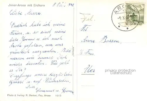 AK / Ansichtskarte  Inner-Arosa_GR mit Erzhorn 