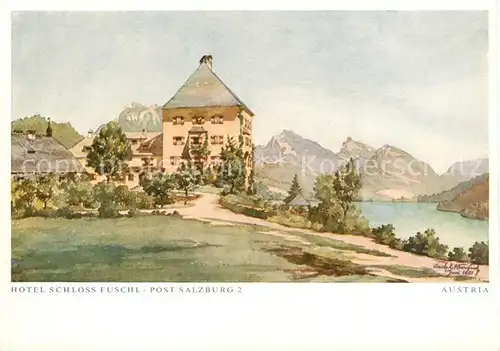 AK / Ansichtskarte 73853946 Fuschl_See_Salzkammergut_AT Hotel Schloss Fuschl Kuenstlerkarte 