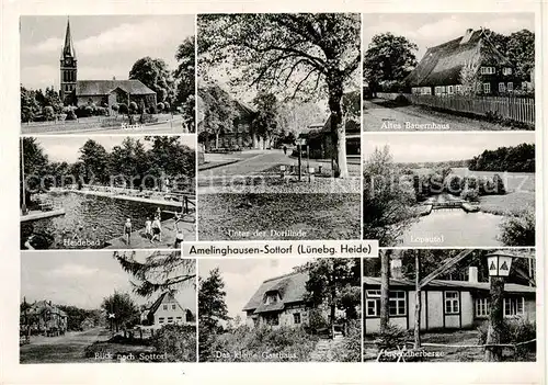 AK / Ansichtskarte  Sottorf Kirche Freibad Dorflinde Altes Bauernhaus Lopautal Jugendherberge Sottorf